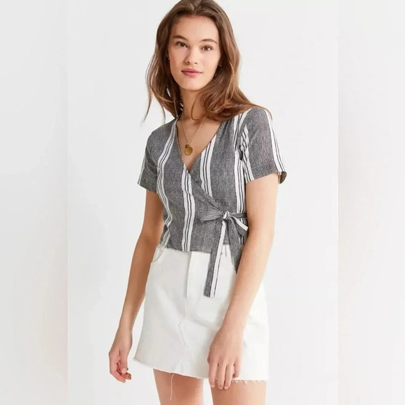 Urban Outfitters Striped Wrap Tie-Front Crop  Top | Size XS - Picture 1 of 9